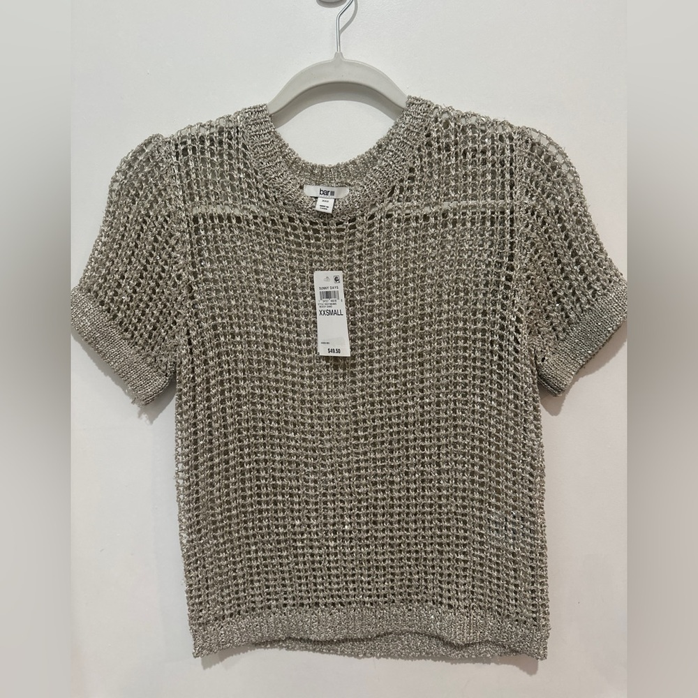 Bar III Silver Knit Short Sleeve Top - Picture 2 of 8